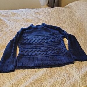 St. John Bay Woman's American Navy Mock Cable Sweater, Size: M, NWT